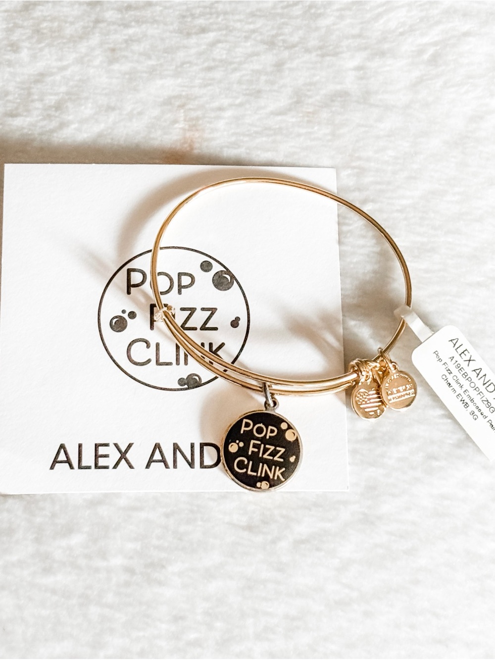 NWT! Alex and Ani Pop Fizz Clink Embossed Paint Charm Bangle Bracelet - Gold